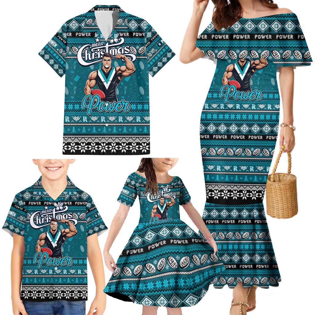 Personalized Power Rugby Xmas Family Matching Mermaid Dress and Hawaiian Shirt Australia AFL Mascot
