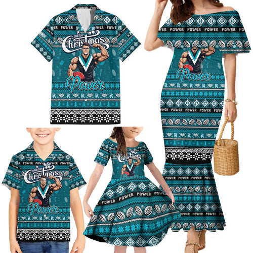 Personalized Power Rugby Xmas Family Matching Mermaid Dress and Hawaiian Shirt Australia AFL Mascot
