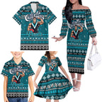 Personalized Power Rugby Xmas Family Matching Off The Shoulder Long Sleeve Dress and Hawaiian Shirt Australia AFL Mascot