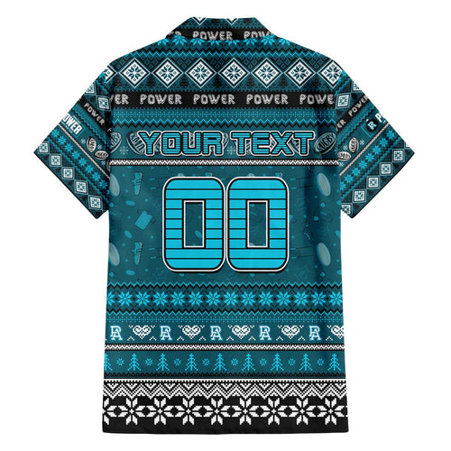 Personalized Power Rugby Xmas Family Matching Off The Shoulder Long Sleeve Dress and Hawaiian Shirt Australia AFL Mascot