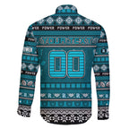 Personalized Power Rugby Xmas Family Matching Off The Shoulder Long Sleeve Dress and Hawaiian Shirt Australia AFL Mascot