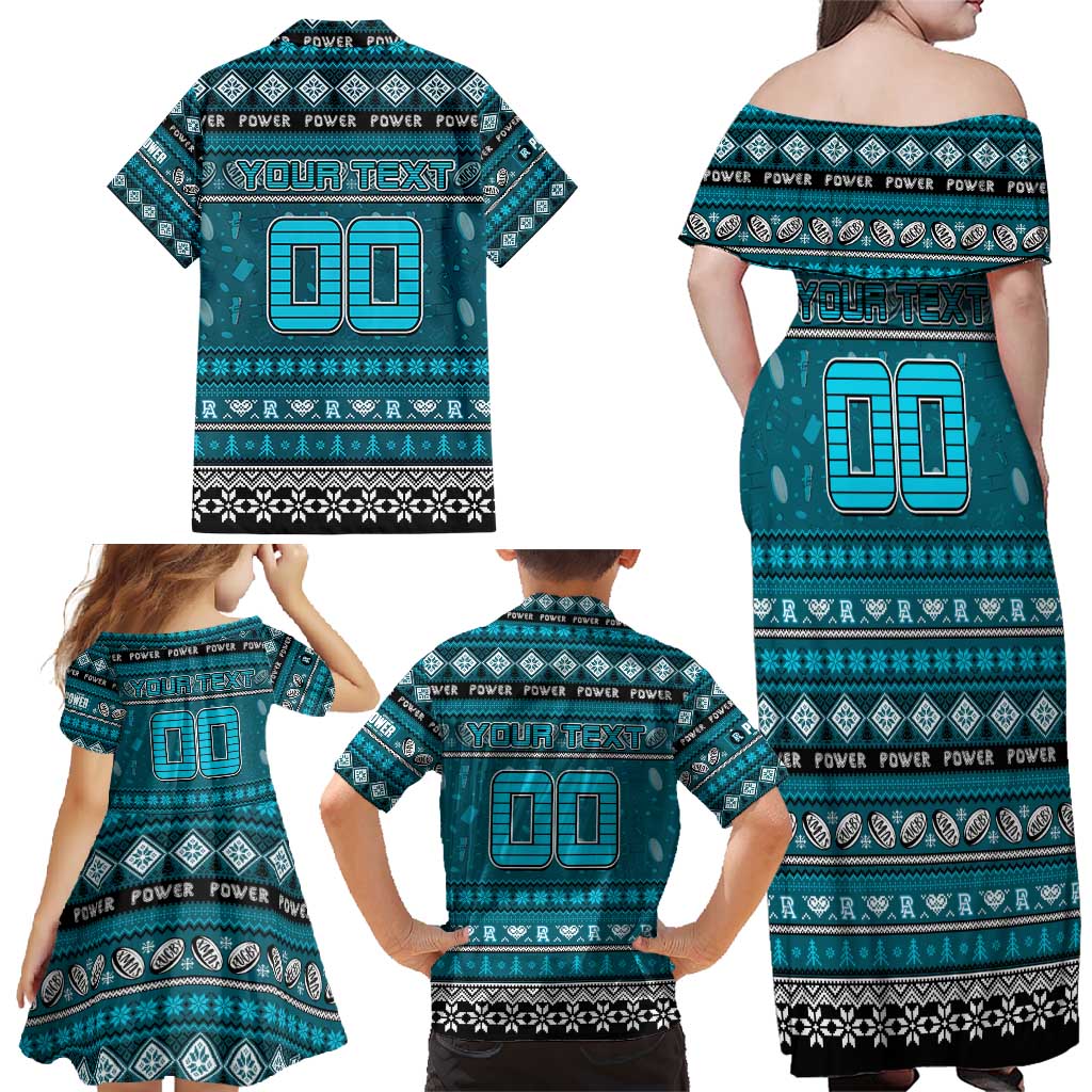 Personalized Power Rugby Xmas Family Matching Off Shoulder Maxi Dress and Hawaiian Shirt Australia AFL Mascot