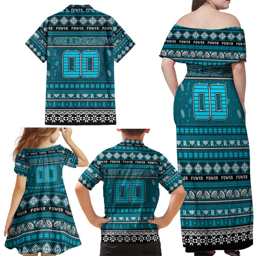 Personalized Power Rugby Xmas Family Matching Off Shoulder Maxi Dress and Hawaiian Shirt Australia AFL Mascot