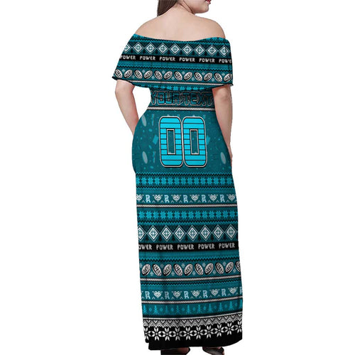 Personalized Power Rugby Xmas Family Matching Off Shoulder Maxi Dress and Hawaiian Shirt Australia AFL Mascot