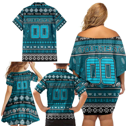 Personalized Power Rugby Xmas Family Matching Off Shoulder Short Dress and Hawaiian Shirt Australia AFL Mascot
