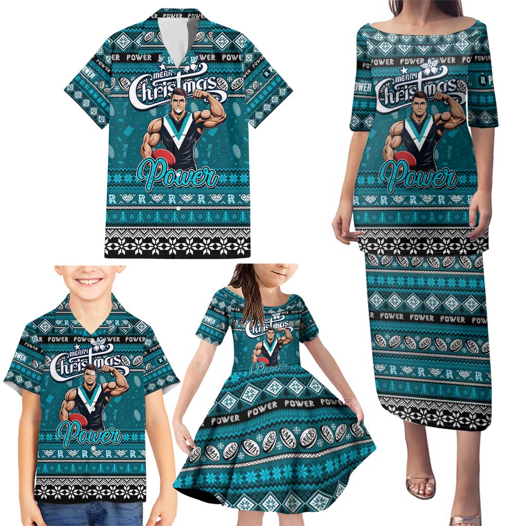 Personalized Power Rugby Xmas Family Matching Puletasi and Hawaiian Shirt Australia AFL Mascot