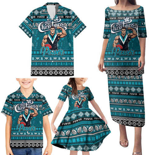 Personalized Power Rugby Xmas Family Matching Puletasi and Hawaiian Shirt Australia AFL Mascot
