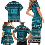 Personalized Power Rugby Xmas Family Matching Short Sleeve Bodycon Dress and Hawaiian Shirt Australia AFL Mascot