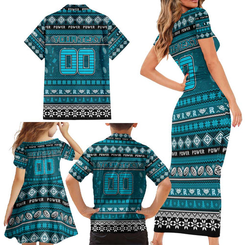 Personalized Power Rugby Xmas Family Matching Short Sleeve Bodycon Dress and Hawaiian Shirt Australia AFL Mascot