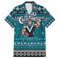 Personalized Power Rugby Xmas Family Matching Short Sleeve Bodycon Dress and Hawaiian Shirt Australia AFL Mascot