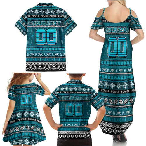 Personalized Power Rugby Xmas Family Matching Summer Maxi Dress and Hawaiian Shirt Australia AFL Mascot