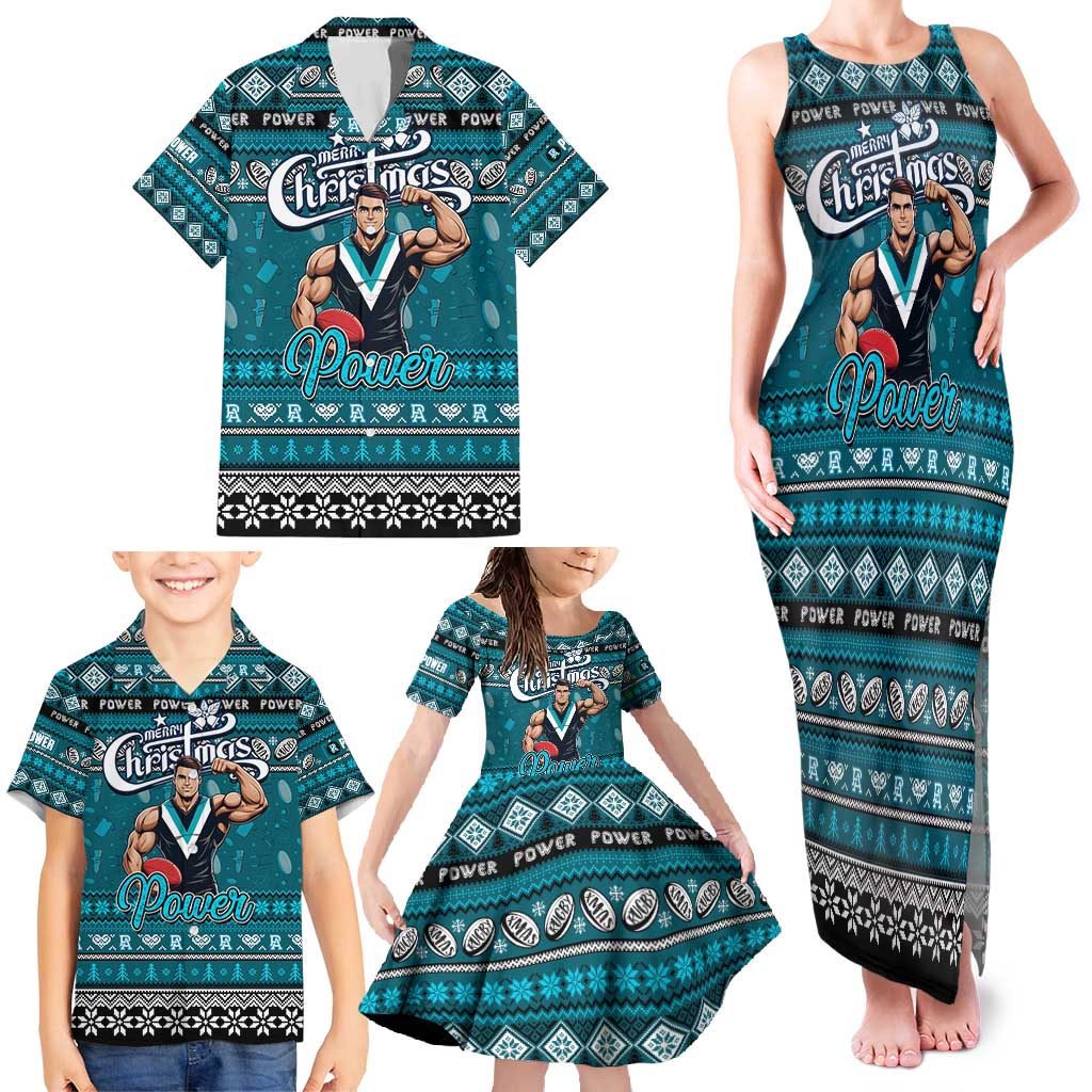 Personalized Power Rugby Xmas Family Matching Tank Maxi Dress and Hawaiian Shirt Australia AFL Mascot