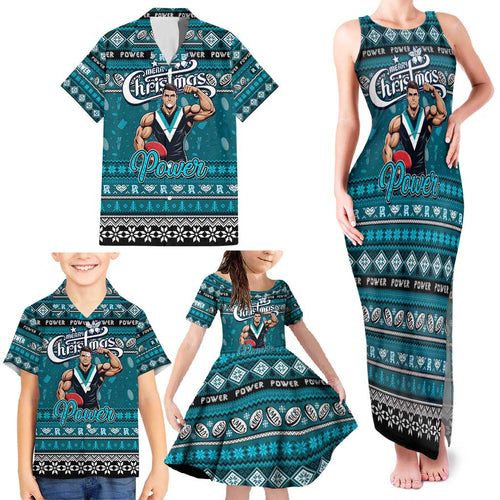 Personalized Power Rugby Xmas Family Matching Tank Maxi Dress and Hawaiian Shirt Australia AFL Mascot
