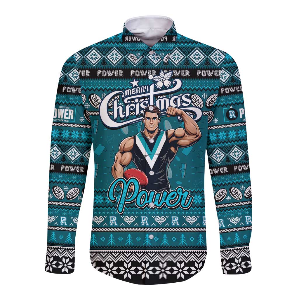 Personalized Power Rugby Xmas Long Sleeve Button Shirt Australia AFL Mascot