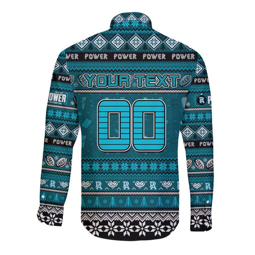 Personalized Power Rugby Xmas Long Sleeve Button Shirt Australia AFL Mascot