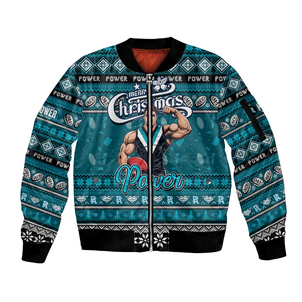 Personalized Power Rugby Xmas Sleeve Zip Bomber Jacket Australia AFL Mascot