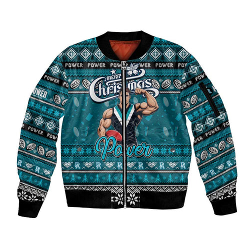 Personalized Power Rugby Xmas Sleeve Zip Bomber Jacket Australia AFL Mascot