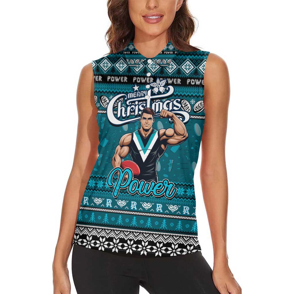 Personalized Power Rugby Xmas Women Sleeveless Polo Shirt Australia AFL Mascot