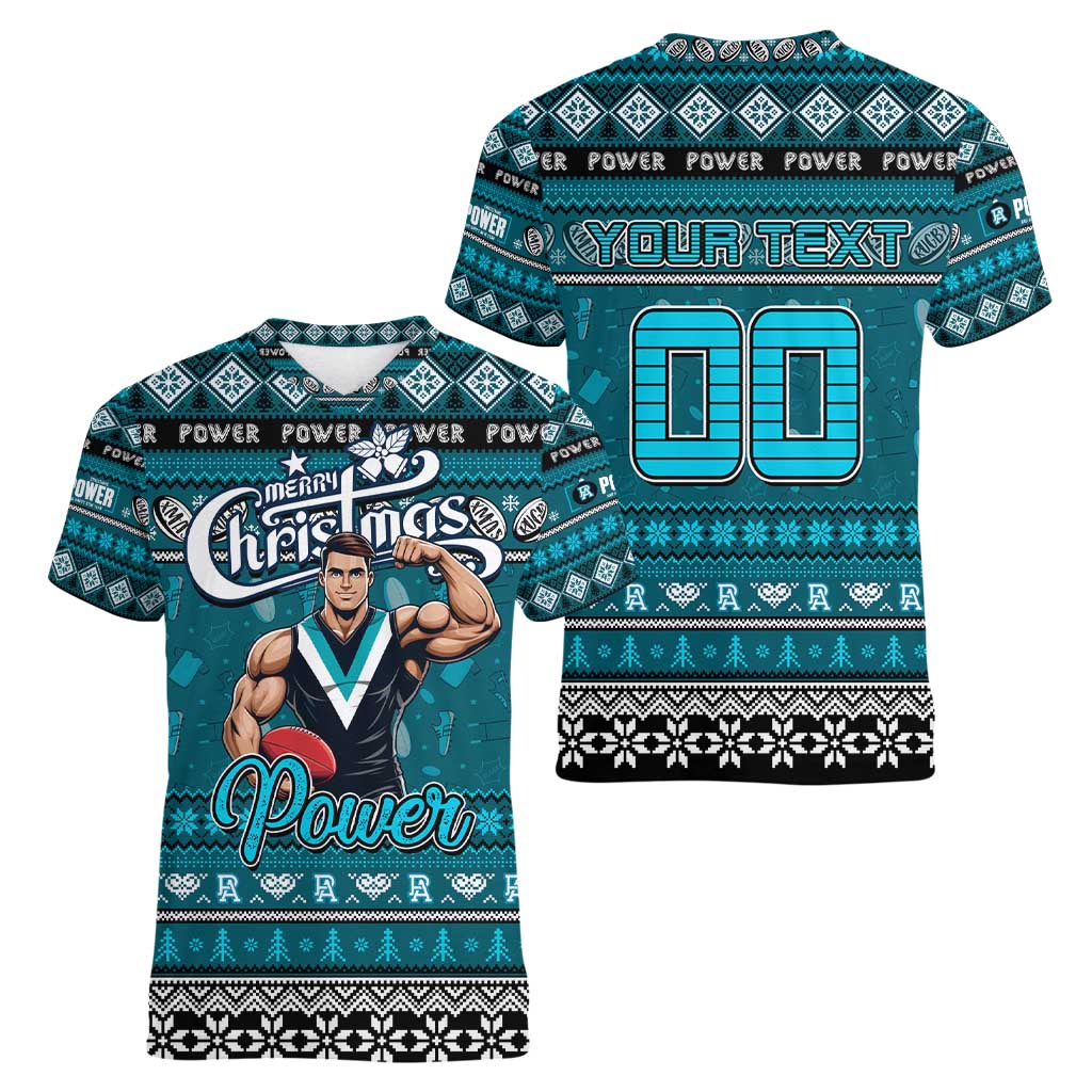 Personalized Power Rugby Xmas Women V-Neck T-Shirt Australia AFL Mascot