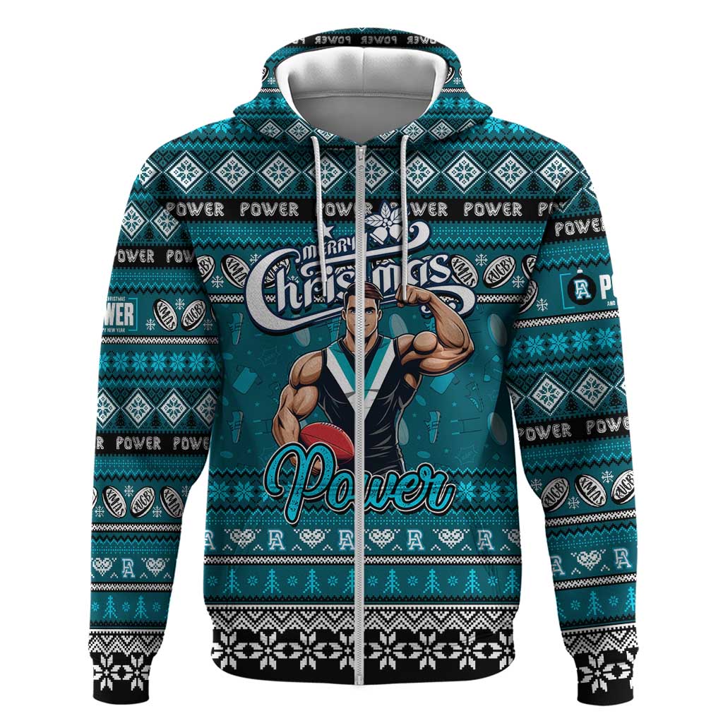 Personalized Power Rugby Xmas Zip Hoodie Australia AFL Mascot