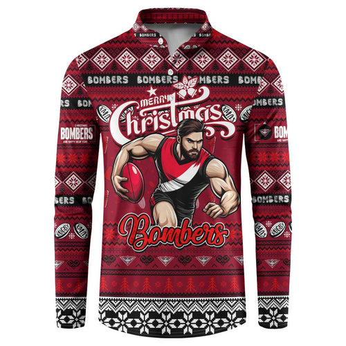 Personalized Bombers Rugby Xmas Button Sweatshirt Australia AFL Mascot