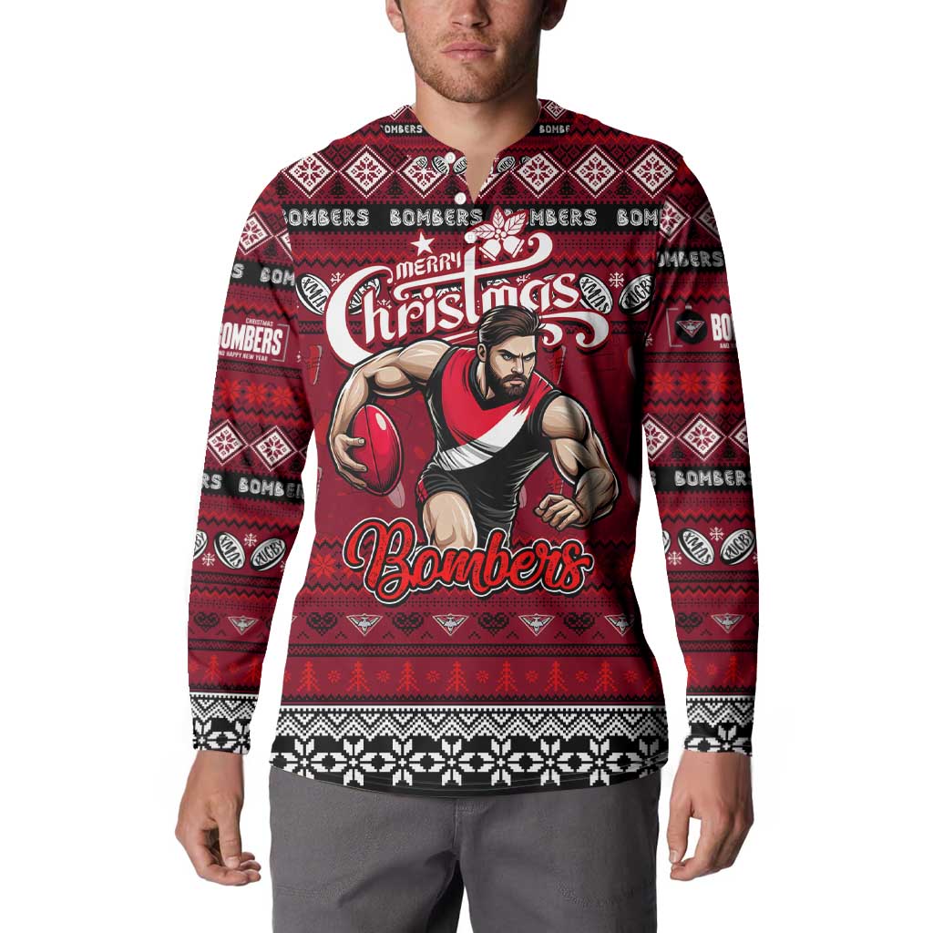 Personalized Bombers Rugby Xmas Button Sweatshirt Australia AFL Mascot