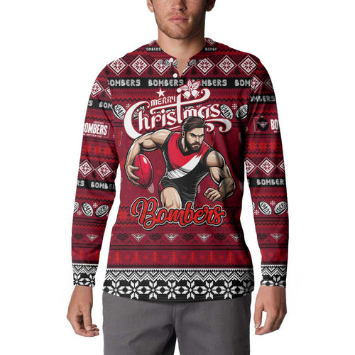 Personalized Bombers Rugby Xmas Button Sweatshirt Australia AFL Mascot