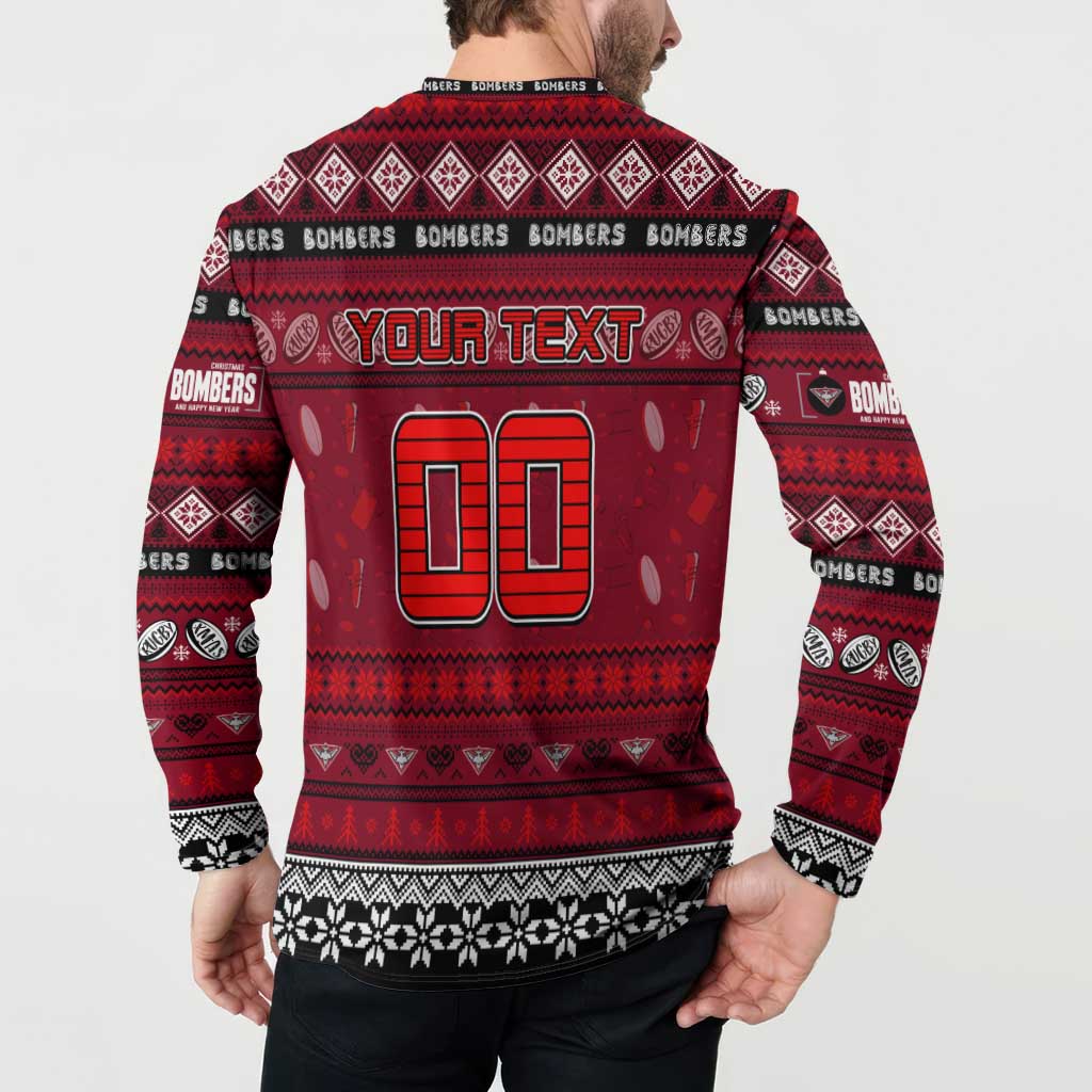 Personalized Bombers Rugby Xmas Button Sweatshirt Australia AFL Mascot