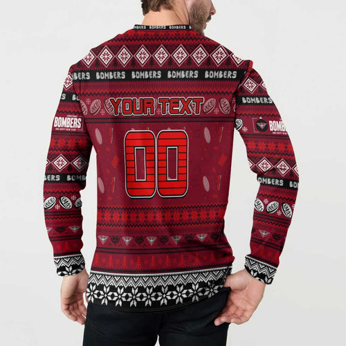 Personalized Bombers Rugby Xmas Button Sweatshirt Australia AFL Mascot