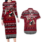 Personalized Bombers Rugby Xmas Couples Matching Long Sleeve Bodycon Dress and Hawaiian Shirt Australia AFL Mascot