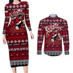 Personalized Bombers Rugby Xmas Couples Matching Long Sleeve Bodycon Dress and Long Sleeve Button Shirt Australia AFL Mascot