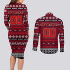 Personalized Bombers Rugby Xmas Couples Matching Long Sleeve Bodycon Dress and Long Sleeve Button Shirt Australia AFL Mascot