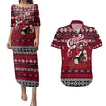 Personalized Bombers Rugby Xmas Couples Matching Puletasi and Hawaiian Shirt Australia AFL Mascot