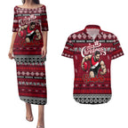 Personalized Bombers Rugby Xmas Couples Matching Puletasi and Hawaiian Shirt Australia AFL Mascot