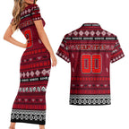 Personalized Bombers Rugby Xmas Couples Matching Short Sleeve Bodycon Dress and Hawaiian Shirt Australia AFL Mascot