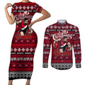 Personalized Bombers Rugby Xmas Couples Matching Short Sleeve Bodycon Dress and Long Sleeve Button Shirt Australia AFL Mascot