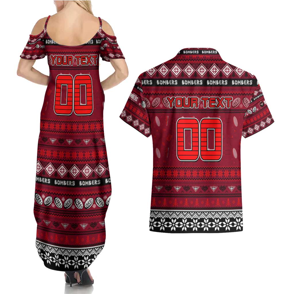 Personalized Bombers Rugby Xmas Couples Matching Summer Maxi Dress and Hawaiian Shirt Australia AFL Mascot