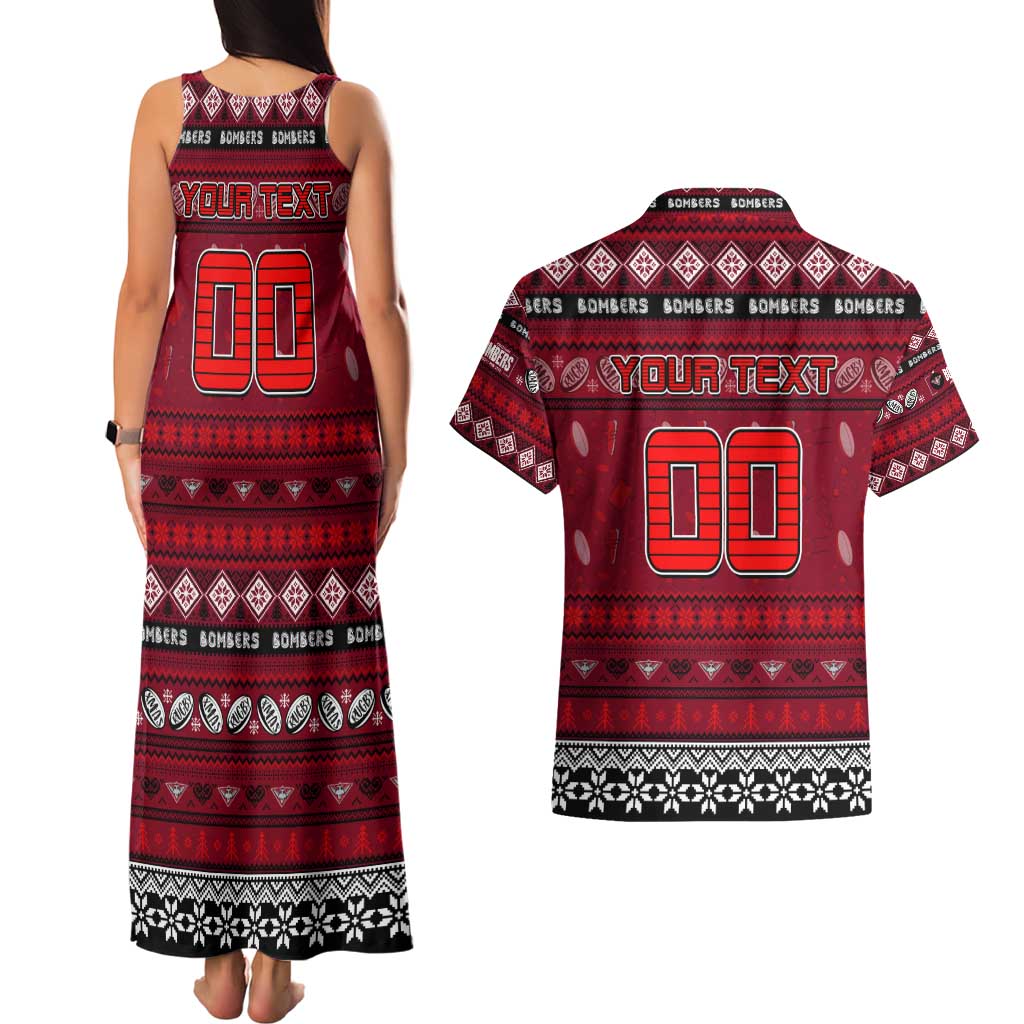 Personalized Bombers Rugby Xmas Couples Matching Tank Maxi Dress and Hawaiian Shirt Australia AFL Mascot