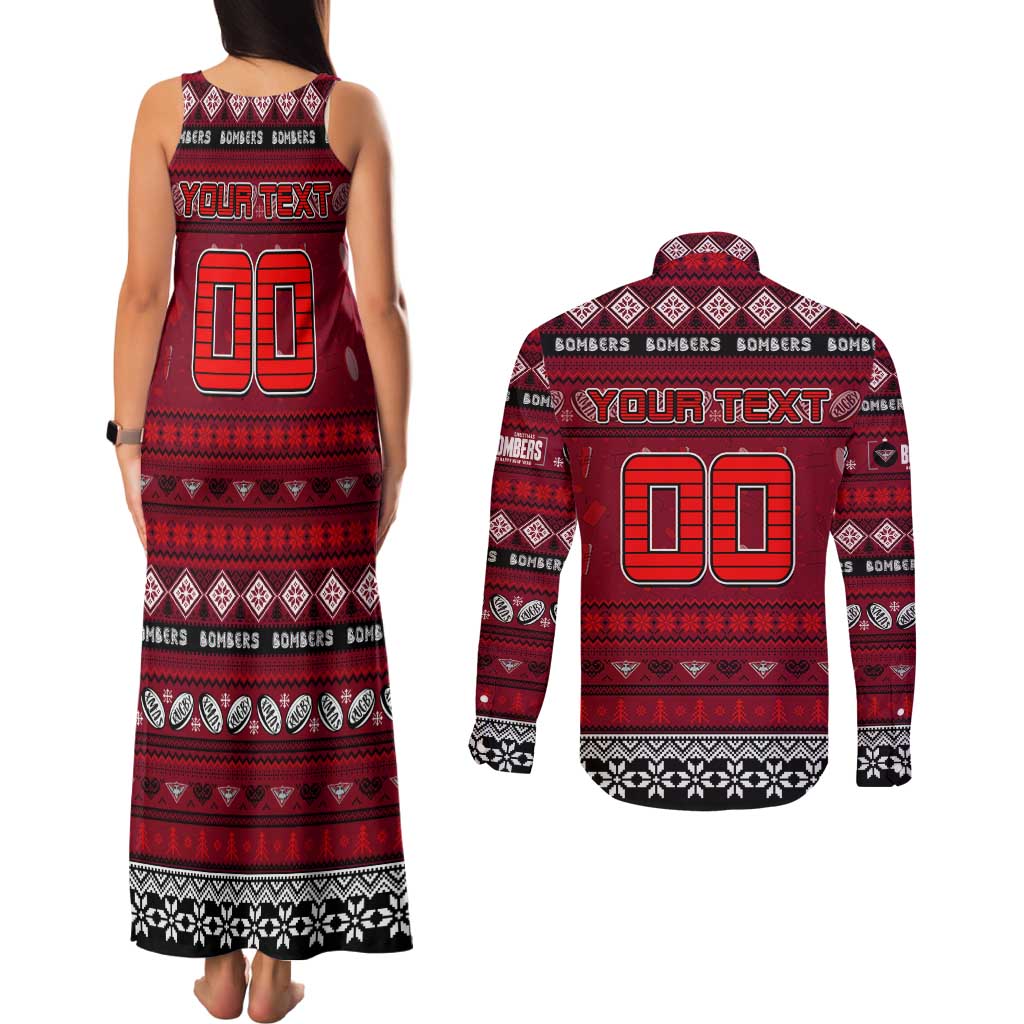 Personalized Bombers Rugby Xmas Couples Matching Tank Maxi Dress and Long Sleeve Button Shirt Australia AFL Mascot