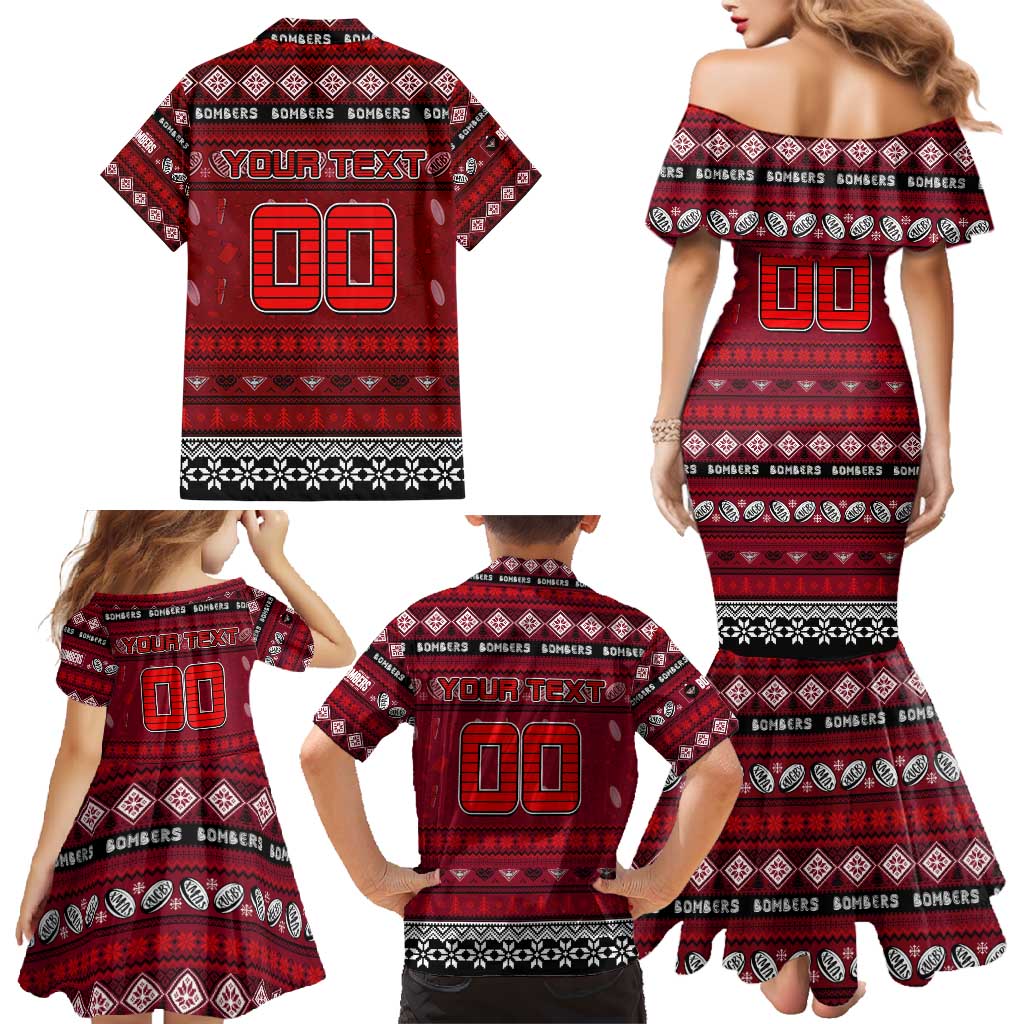 Personalized Bombers Rugby Xmas Family Matching Mermaid Dress and Hawaiian Shirt Australia AFL Mascot