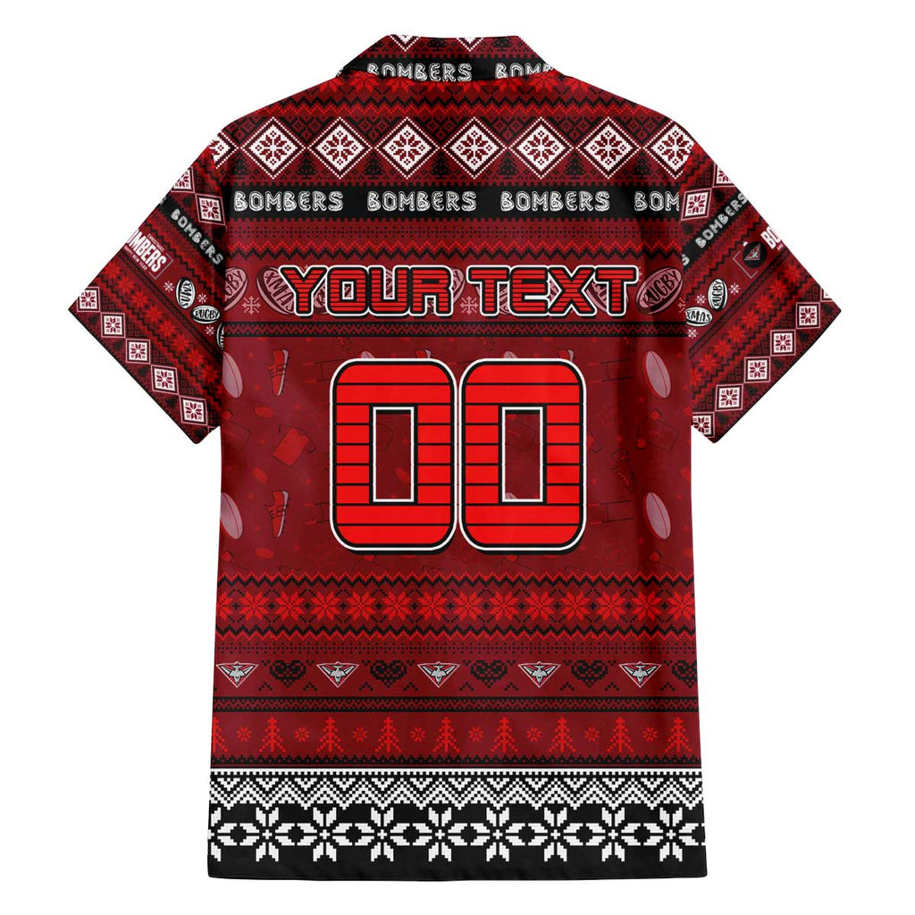Personalized Bombers Rugby Xmas Family Matching Off The Shoulder Long Sleeve Dress and Hawaiian Shirt Australia AFL Mascot