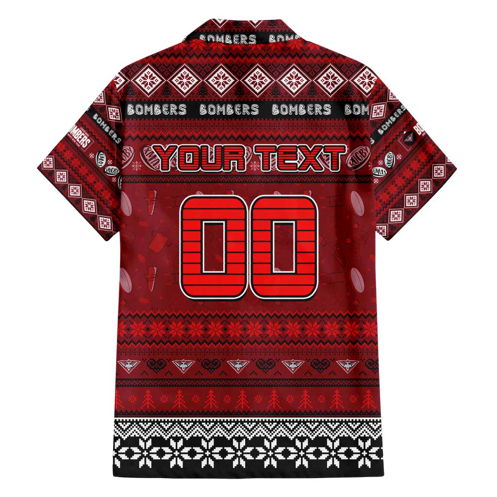 Personalized Bombers Rugby Xmas Family Matching Off Shoulder Maxi Dress and Hawaiian Shirt Australia AFL Mascot