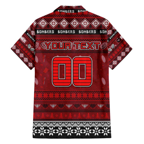 Personalized Bombers Rugby Xmas Family Matching Off Shoulder Short Dress and Hawaiian Shirt Australia AFL Mascot