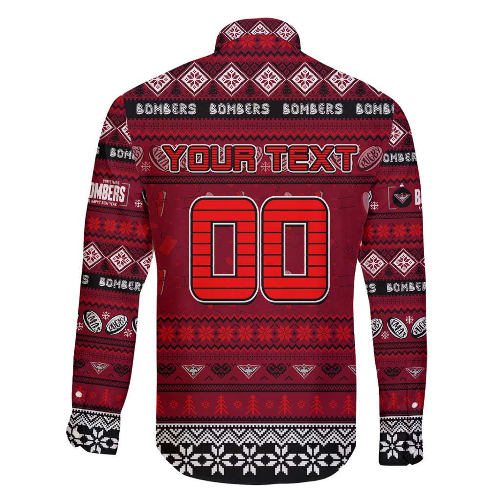 Personalized Bombers Rugby Xmas Family Matching Off Shoulder Short Dress and Hawaiian Shirt Australia AFL Mascot