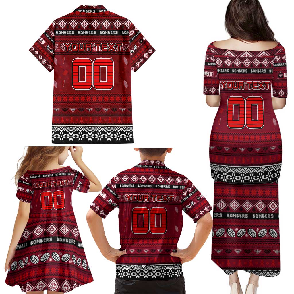 Personalized Bombers Rugby Xmas Family Matching Puletasi and Hawaiian Shirt Australia AFL Mascot