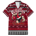 Personalized Bombers Rugby Xmas Family Matching Short Sleeve Bodycon Dress and Hawaiian Shirt Australia AFL Mascot