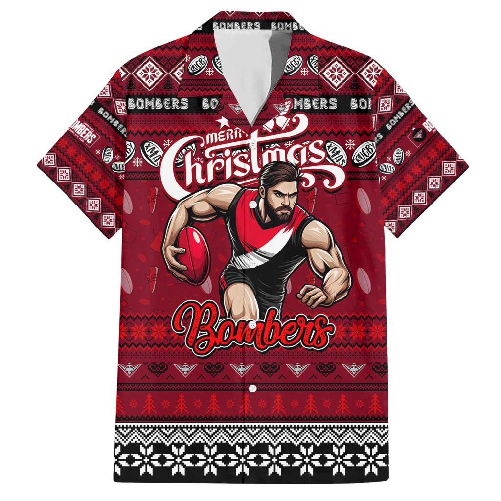 Personalized Bombers Rugby Xmas Hawaiian Shirt Australia AFL Mascot