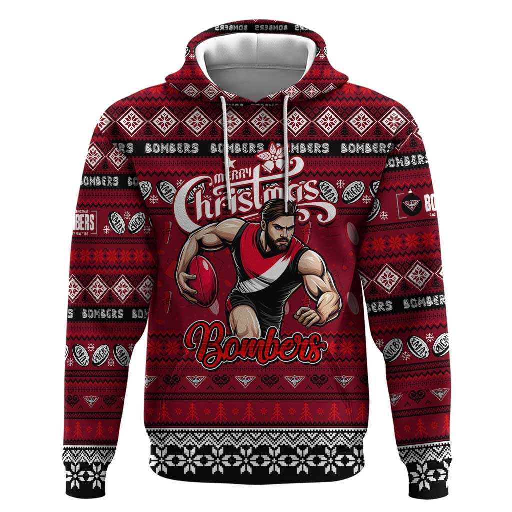 Personalized Bombers Rugby Xmas Hoodie Australia AFL Mascot