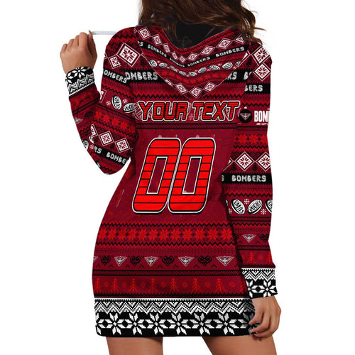 Personalized Bombers Rugby Xmas Hoodie Dress Australia AFL Mascot