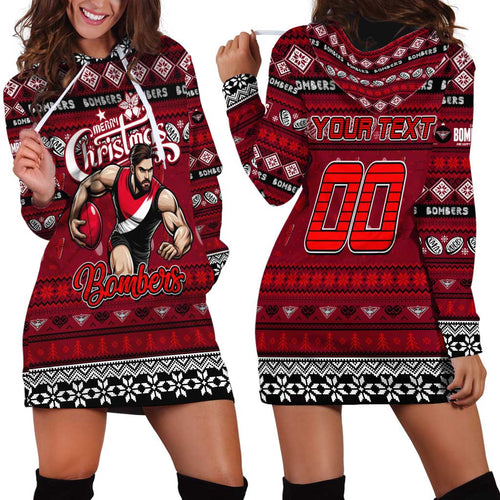 Personalized Bombers Rugby Xmas Hoodie Dress Australia AFL Mascot